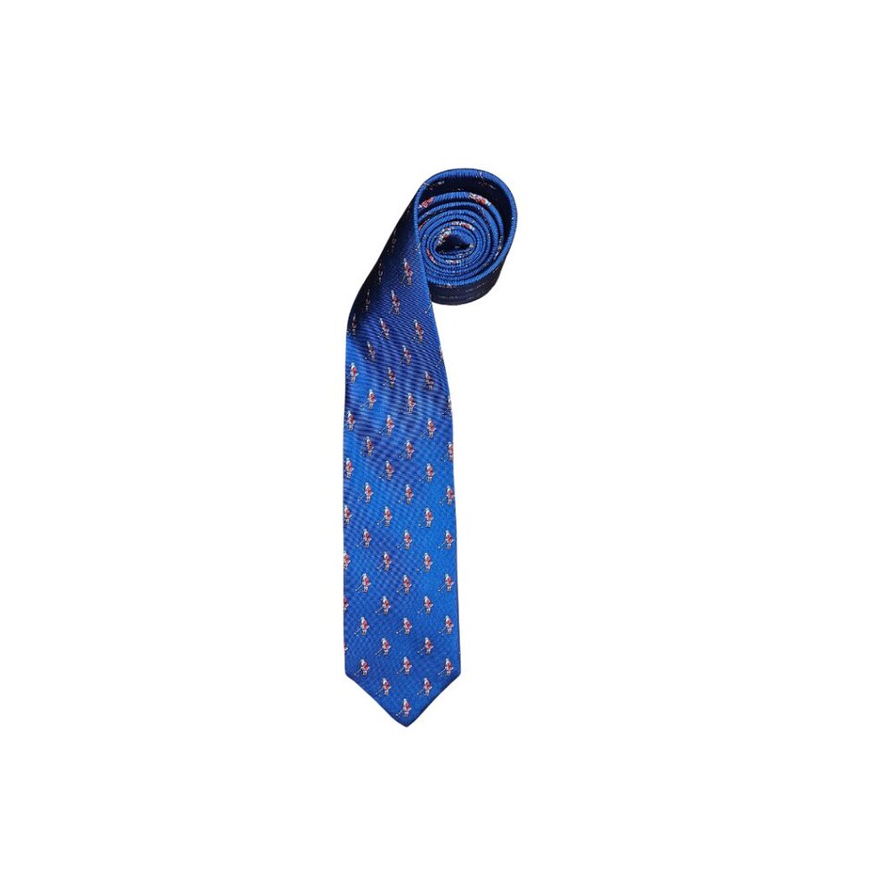 J Crew Blue Silk Tie with Golfing Santa